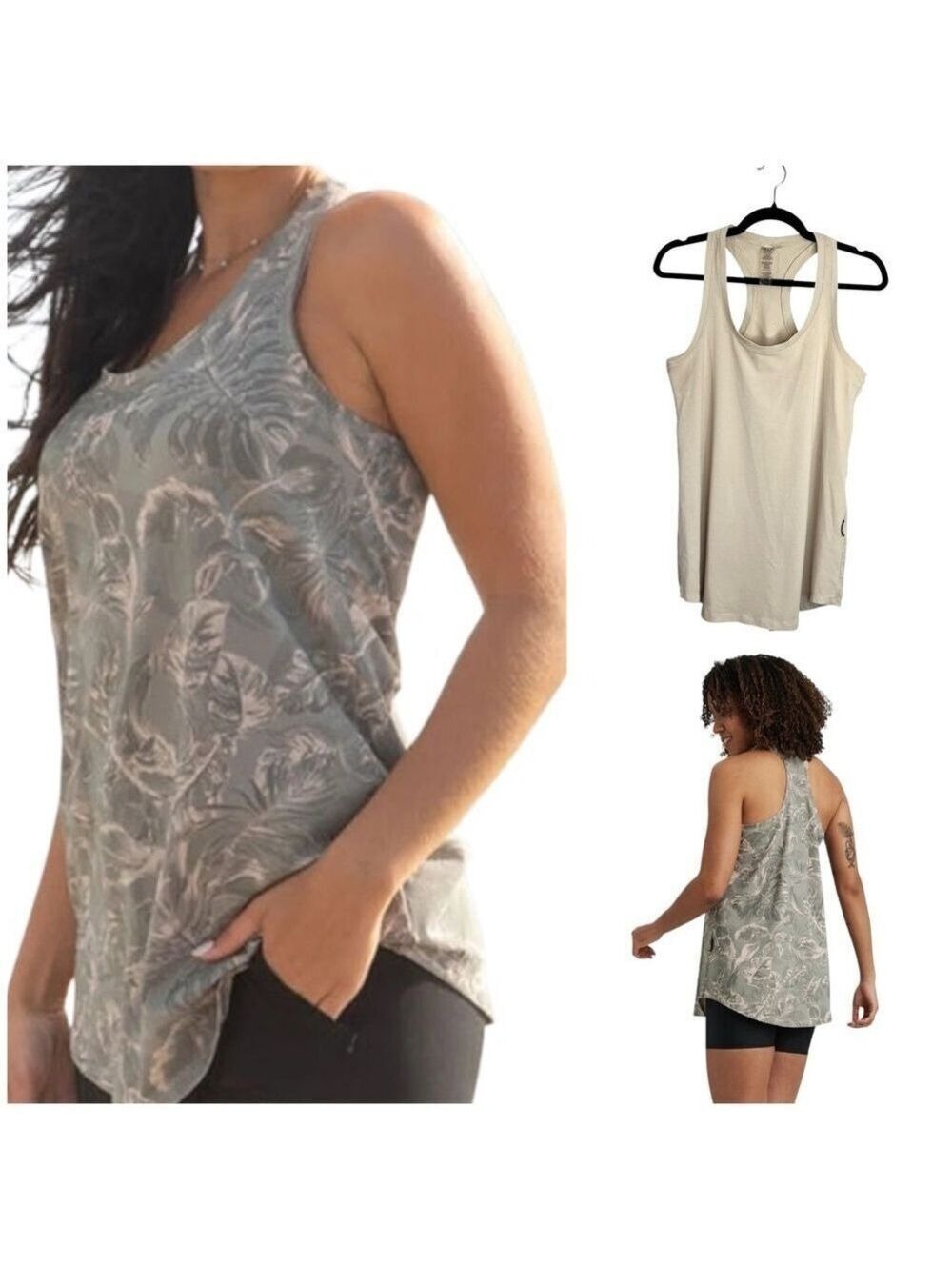 ORAKI Canada BEIGE Racerback long cami cotton blend sleeveless tunic tank top M